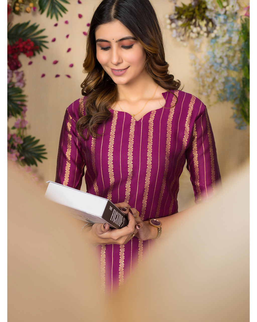 Jacquad weaving Calf Length Kurta For Women KT34_Wine