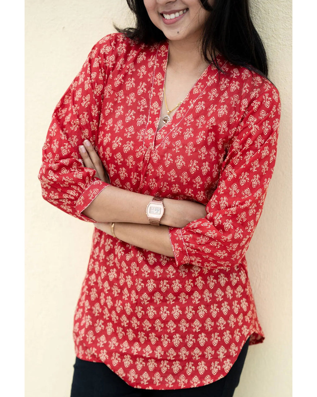 Women's Cotton Stitched Printed Straight Short Kurta