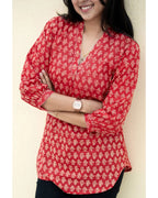 Women's Cotton Stitched Printed Straight Short Kurta