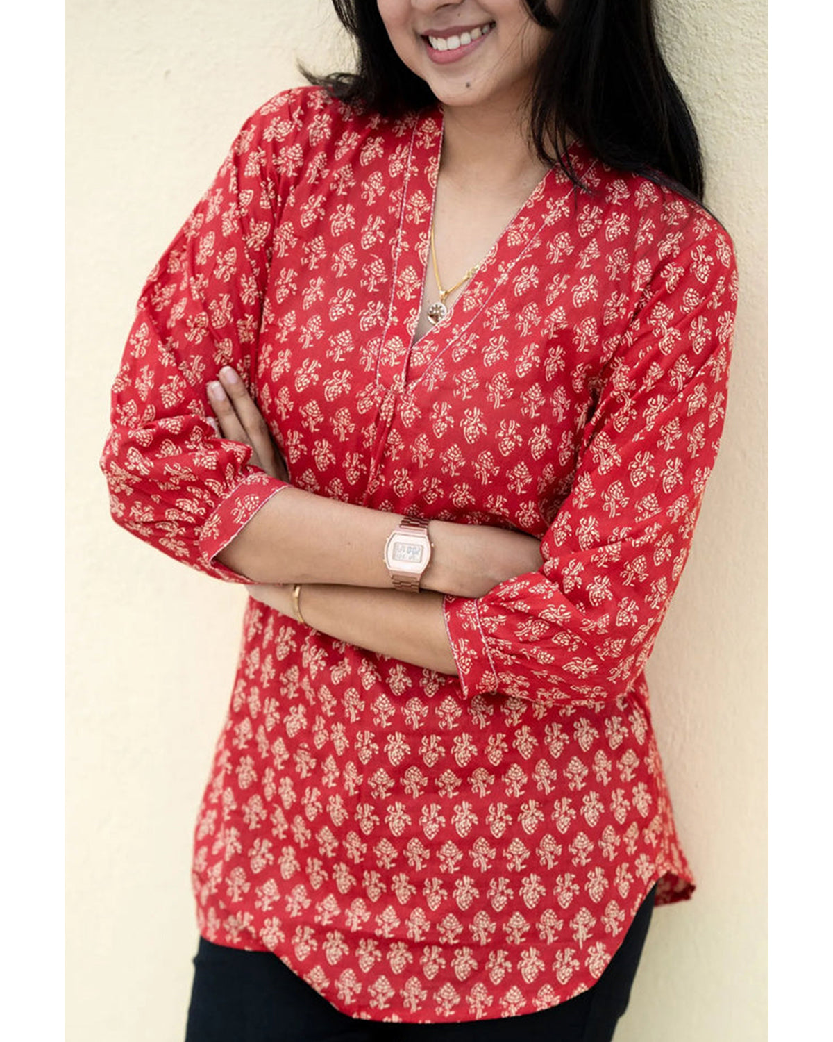 Women's Cotton Stitched Printed Straight Short Kurta