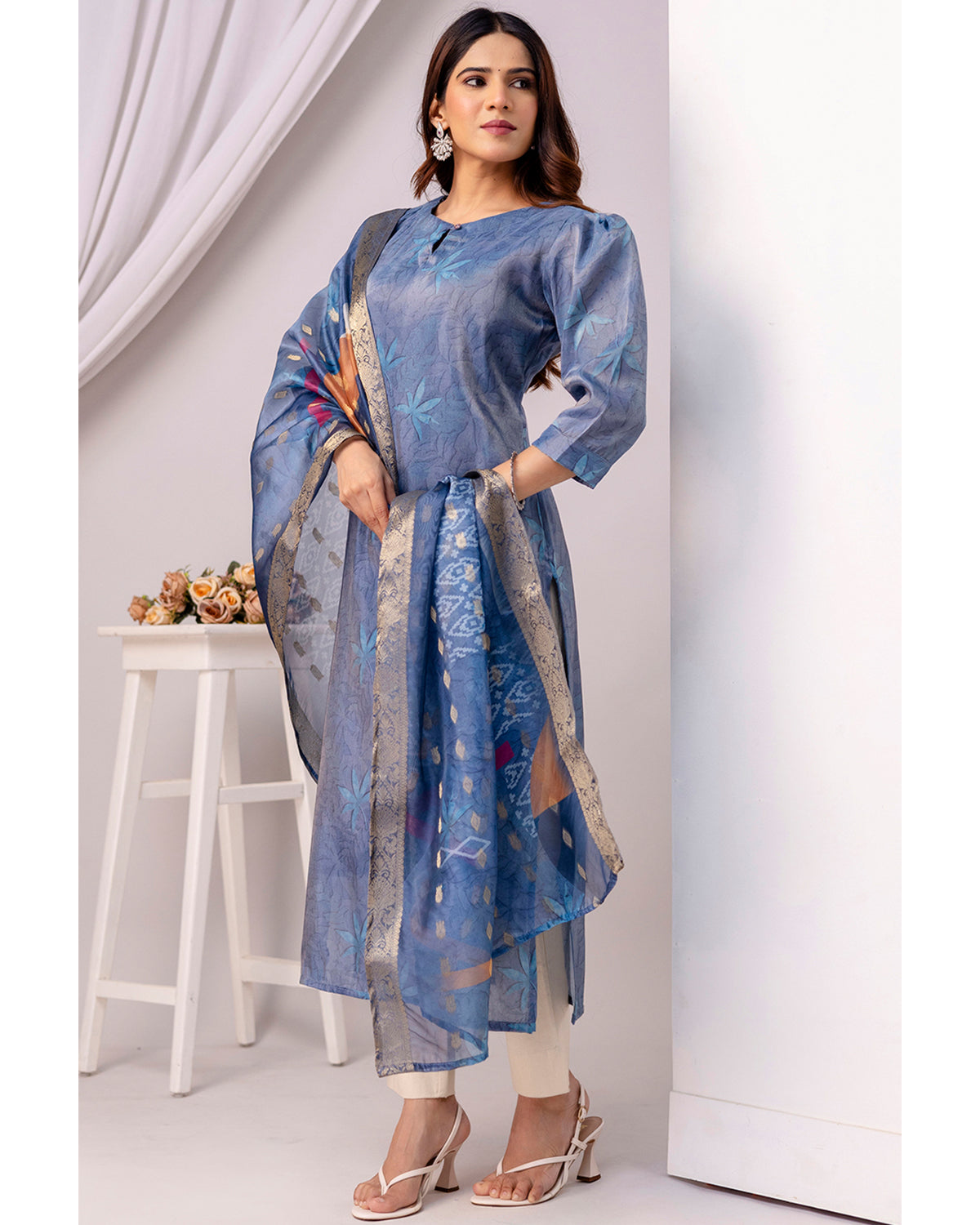 Women’s Shimmer Silk Printed Kurta with Dupatta