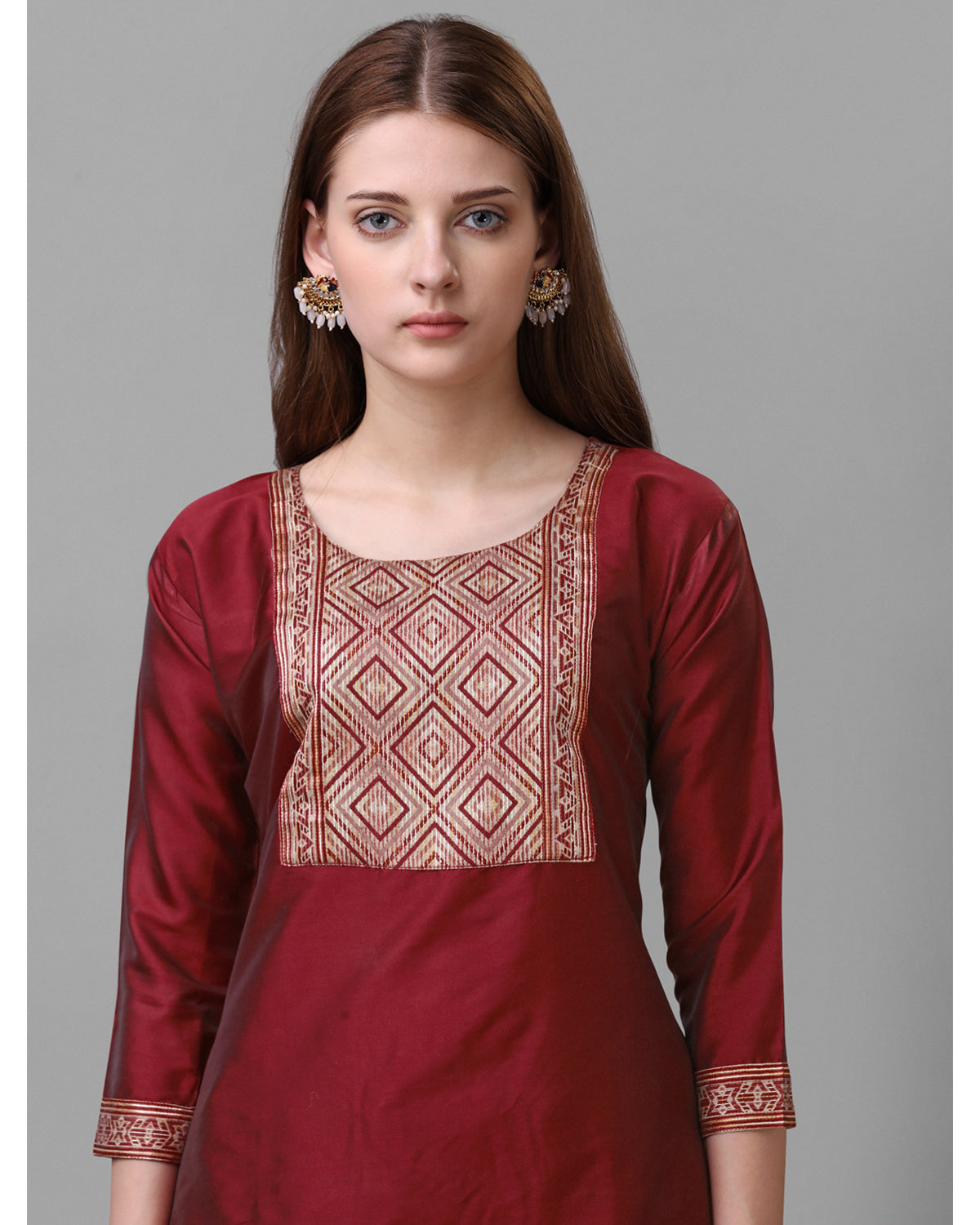 Silk blend jacquard gala kurta set with dupatta