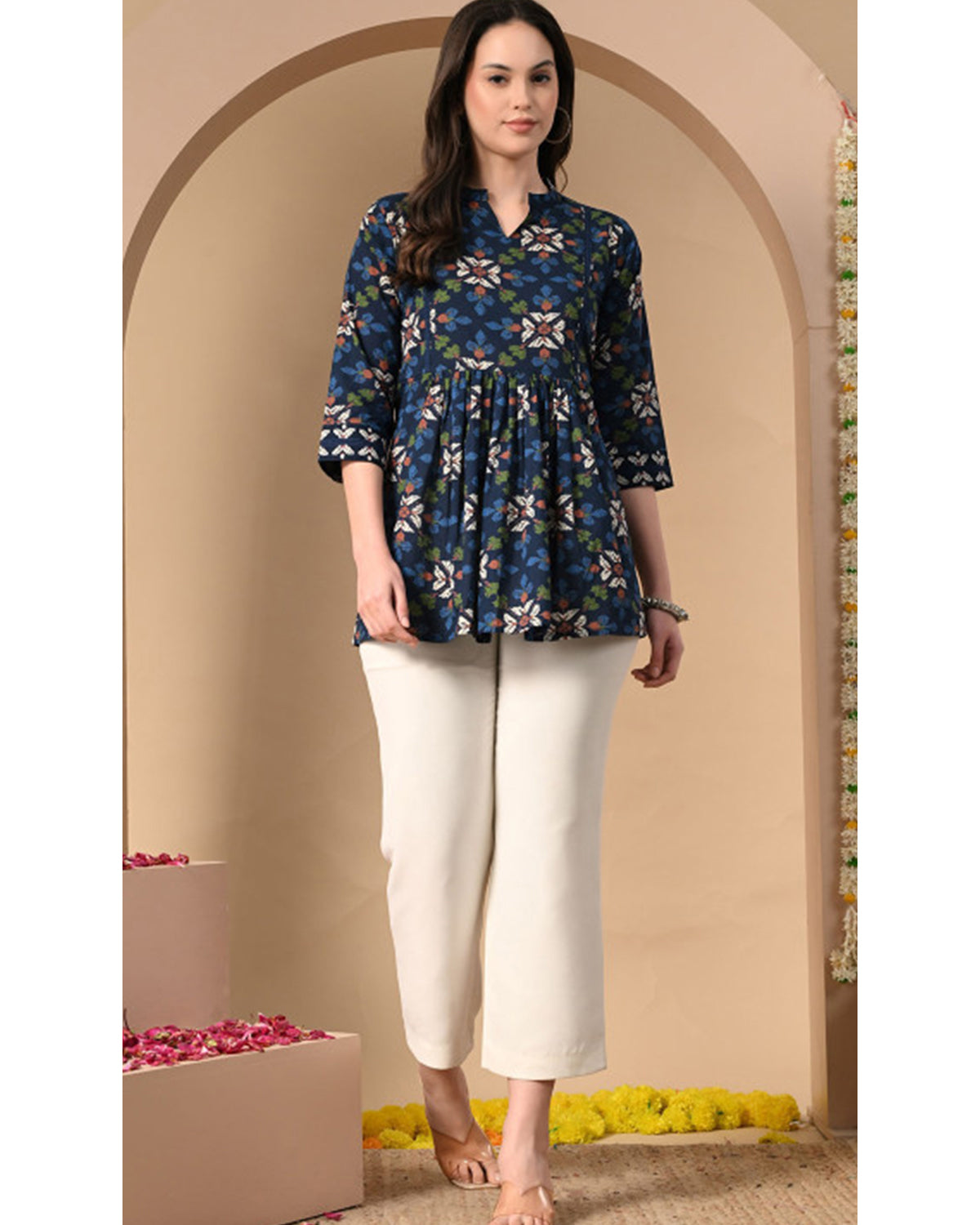 Women’s Cotton Printed A-Line Peplum Tunic Top