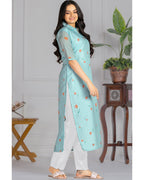 Women's Chanderi Stitched Printed Straight Kurta