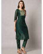 Cotton spun blend jacquard gala kurta set  with dupatta