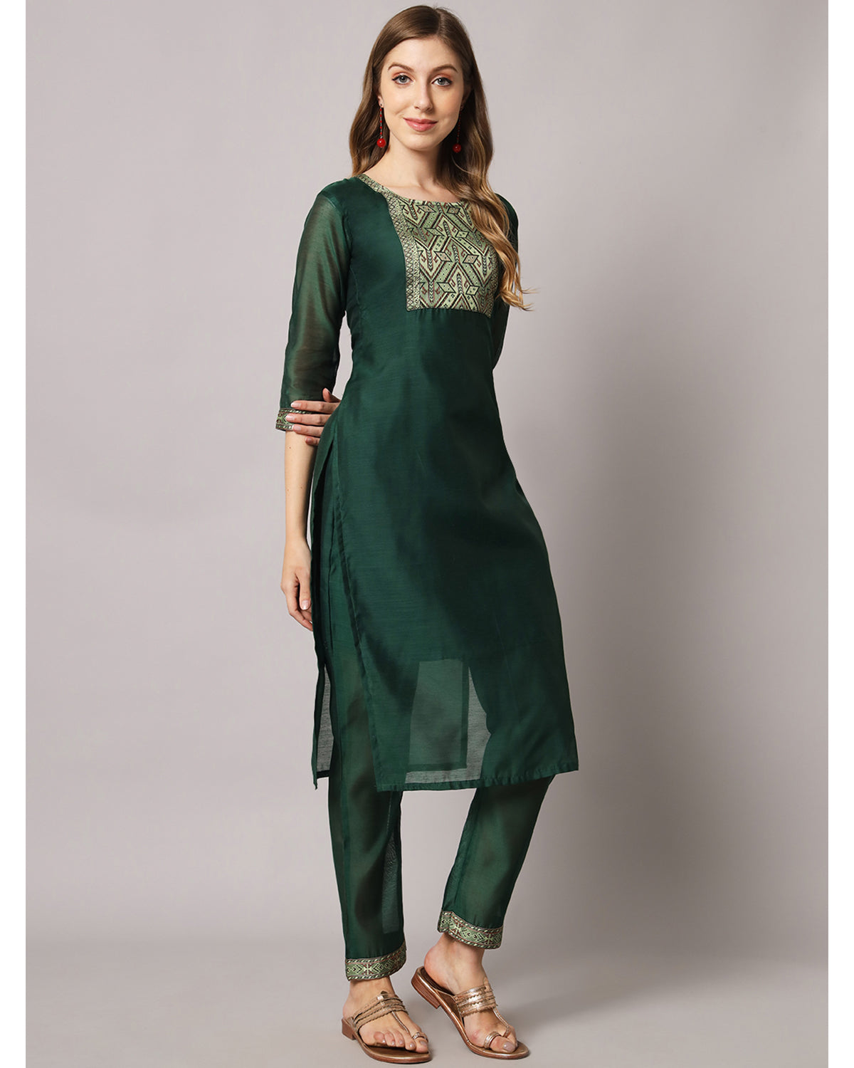 Cotton spun blend jacquard gala kurta set  with dupatta