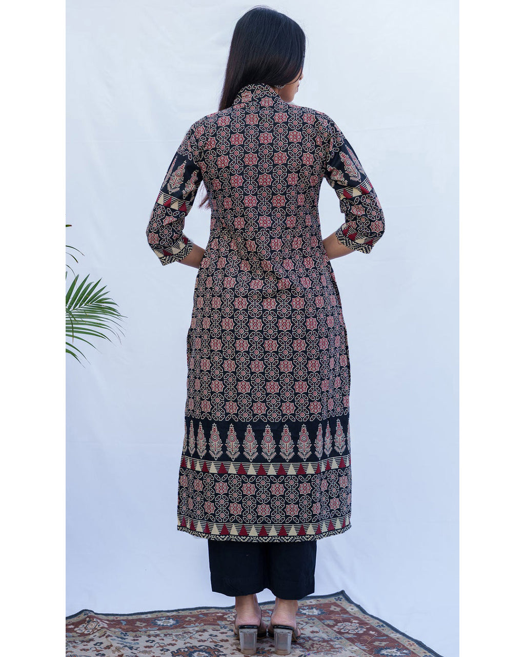 Black Rayon Calf Length Kurta for Women