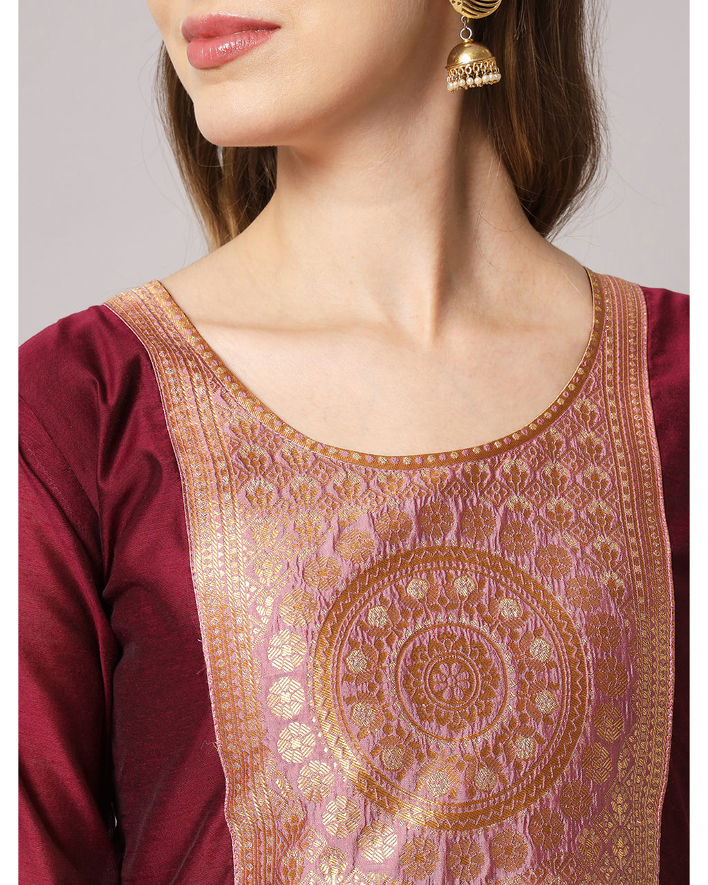 Silk blend jacquard gala kurta set  with dupatta