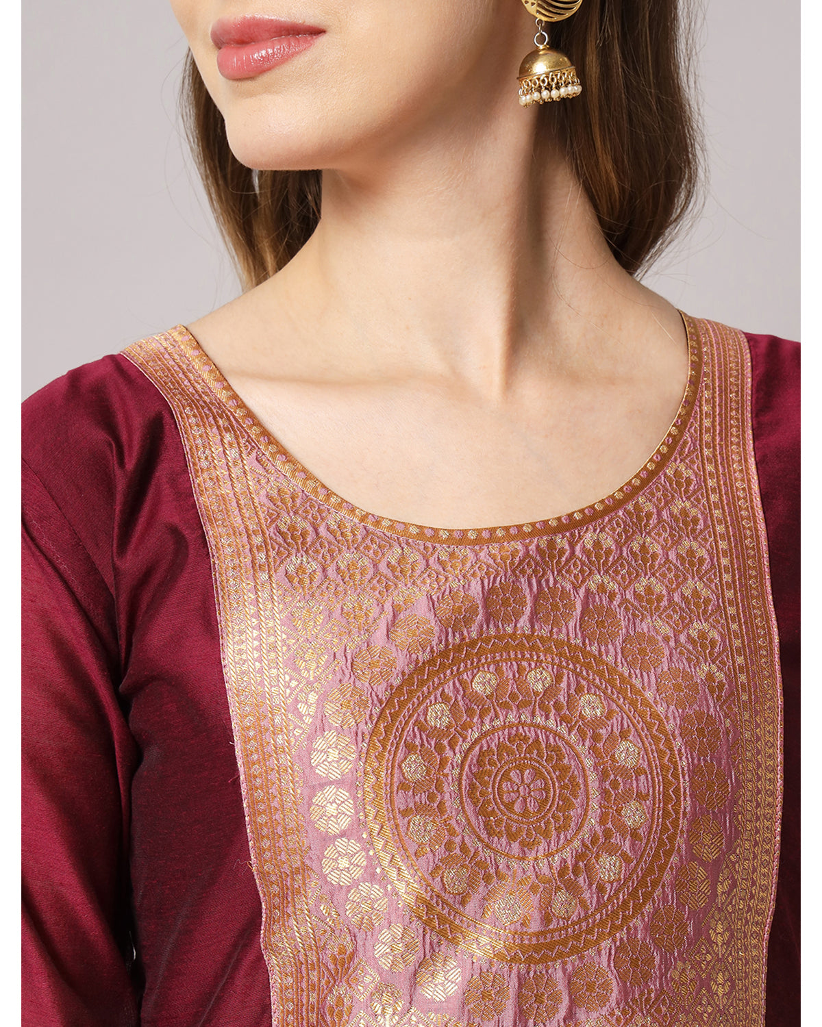 Silk blend jacquard gala kurta set  with dupatta