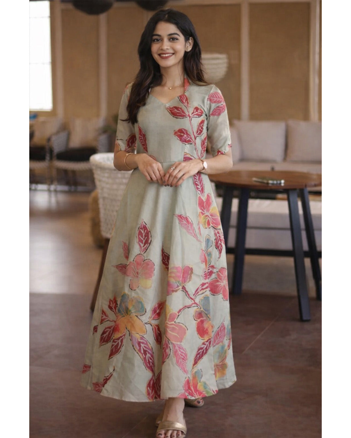 Cotton Blend A-Line Mid Calf Length Kurta for Women