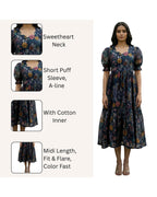 Chanderi Printed Fit and Flare Midi Dress for Women