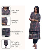 Black Rayon Calf Length Kurta for Women