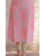 Women’s Chanderi Floral Printed Straight Kurti – Calf Length