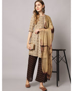 Cotton blend print kurta set with dupatta