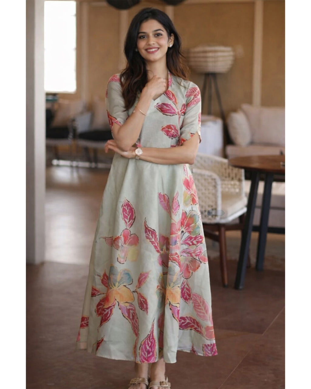 Cotton Blend A-Line Mid Calf Length Kurta for Women