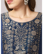 Cotton blend yoke print kurta set with dupatta