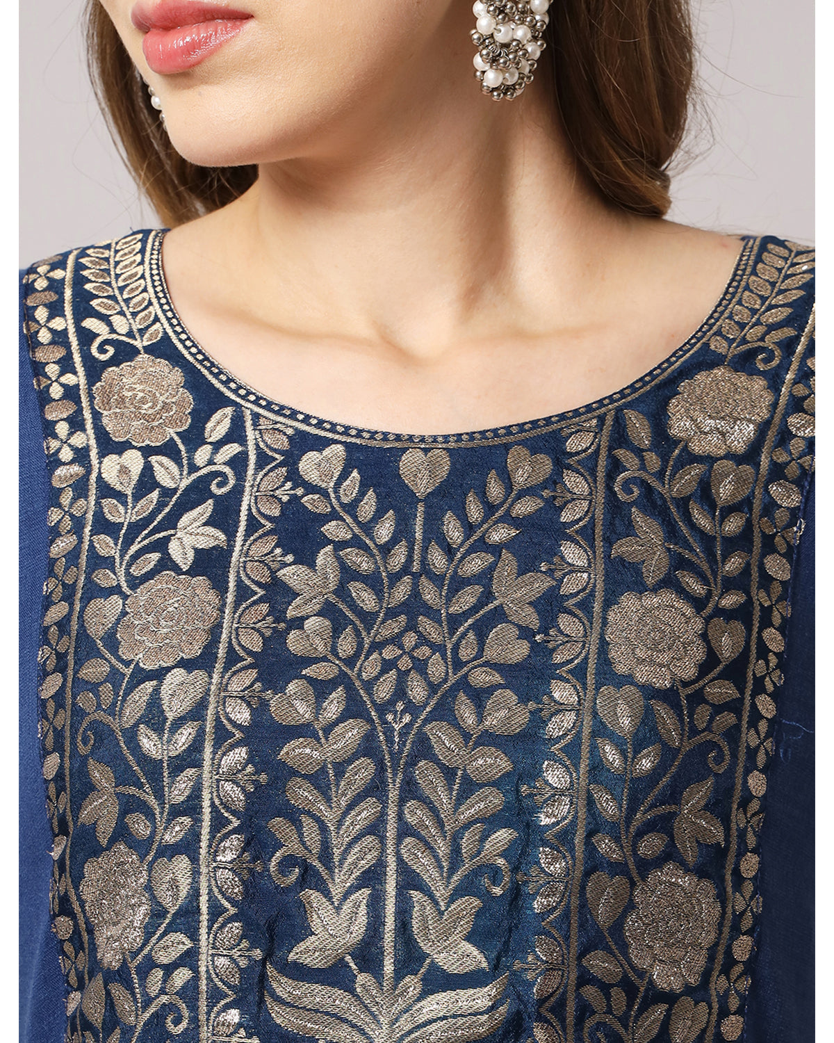 Cotton blend yoke print kurta set with dupatta