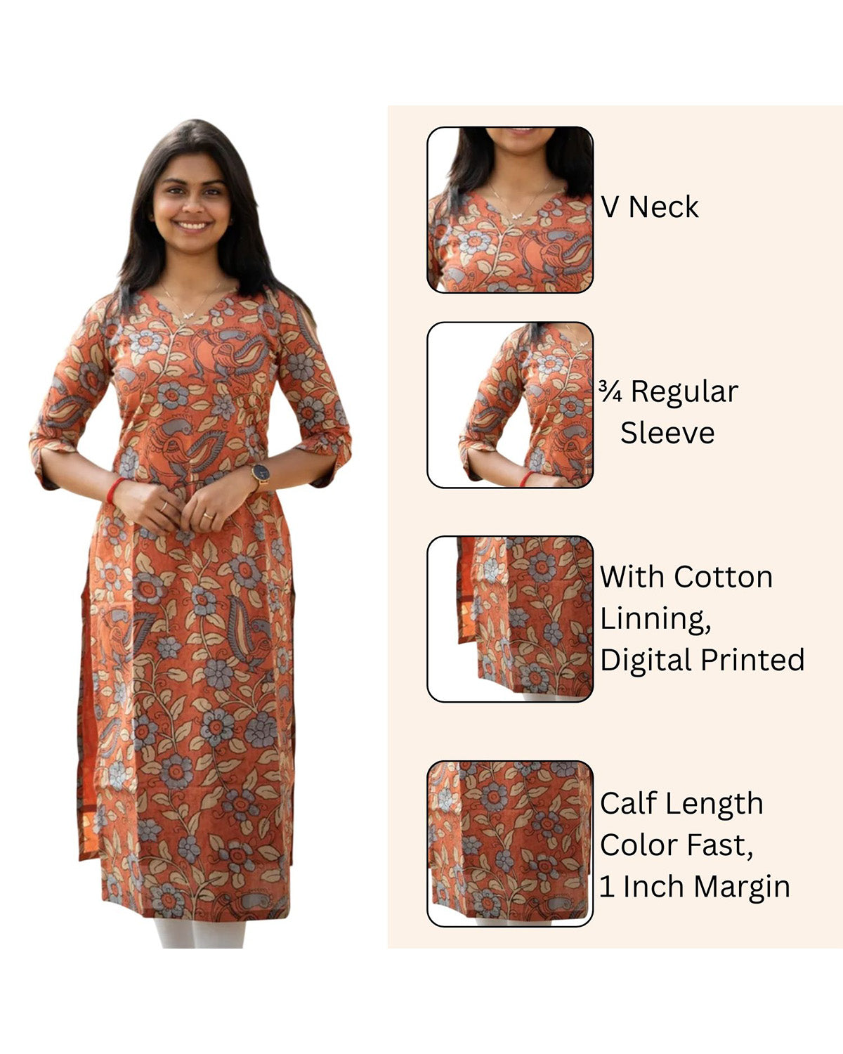 Women Chanderi Printed Straight Calf Length Kurta