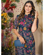 Chanderi Floral Printed Calf Length Kurta For Women