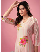 Women Pink Floral Printed Rayon Slub Kurta