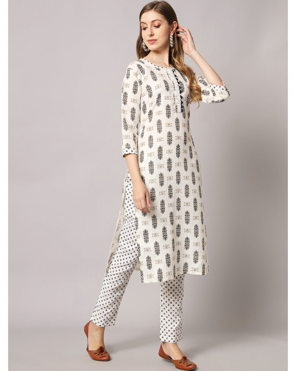 Cotton blend print kurta set  with dupatta