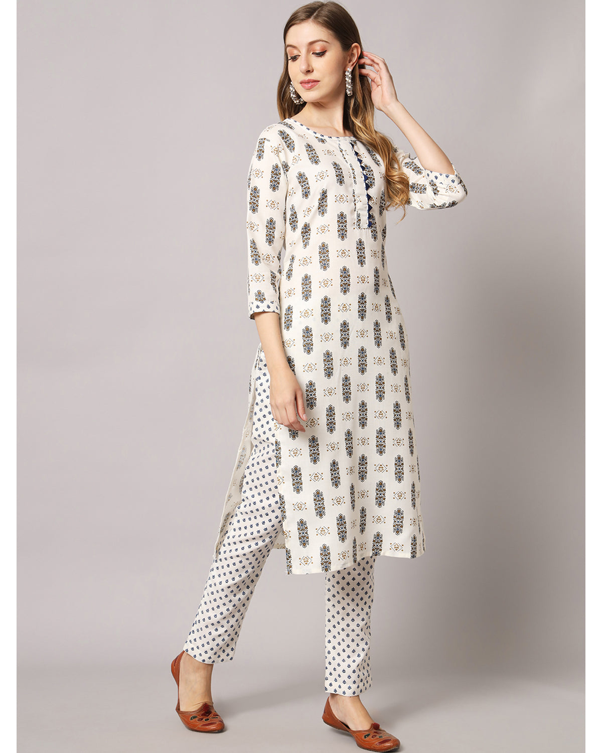 Cotton blend print kurta set  with dupatta