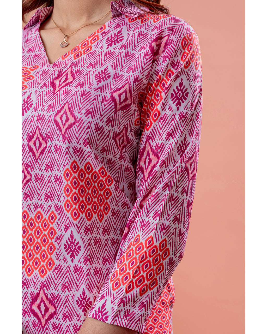 Women’s Pink Printed Rayon Slub Straight Kurta