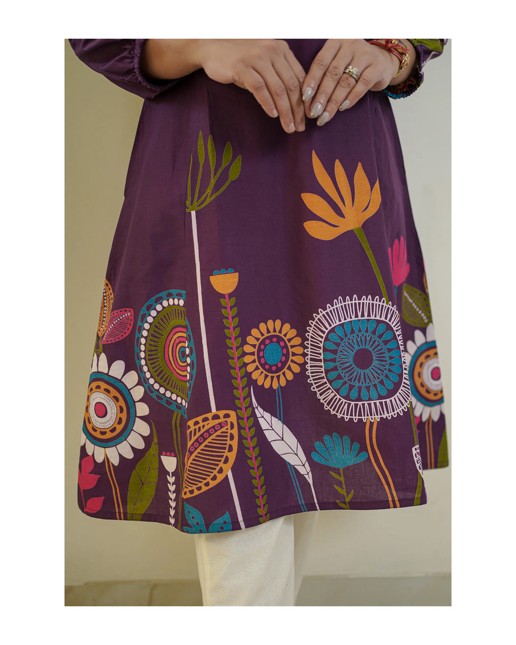 Purple Floral Printed Rayon A-Line Knee Length Kurti for Women