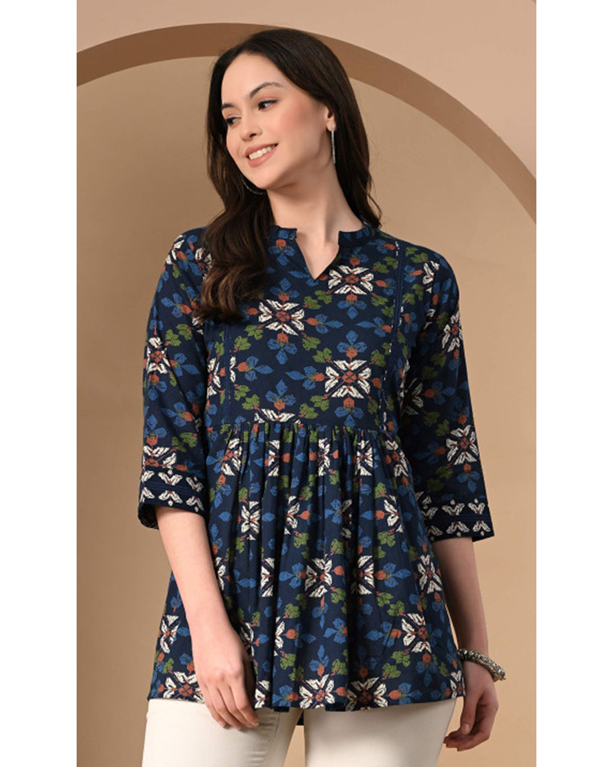 Women’s Cotton Printed A-Line Peplum Tunic Top