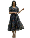 Chanderi Printed Fit and Flare Midi Dress for Women