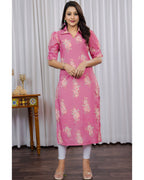Chanderi Floral Printed Calf Length Kurta For Women