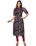 Chanderi Floral Printed Calf Length Kurta For Women
