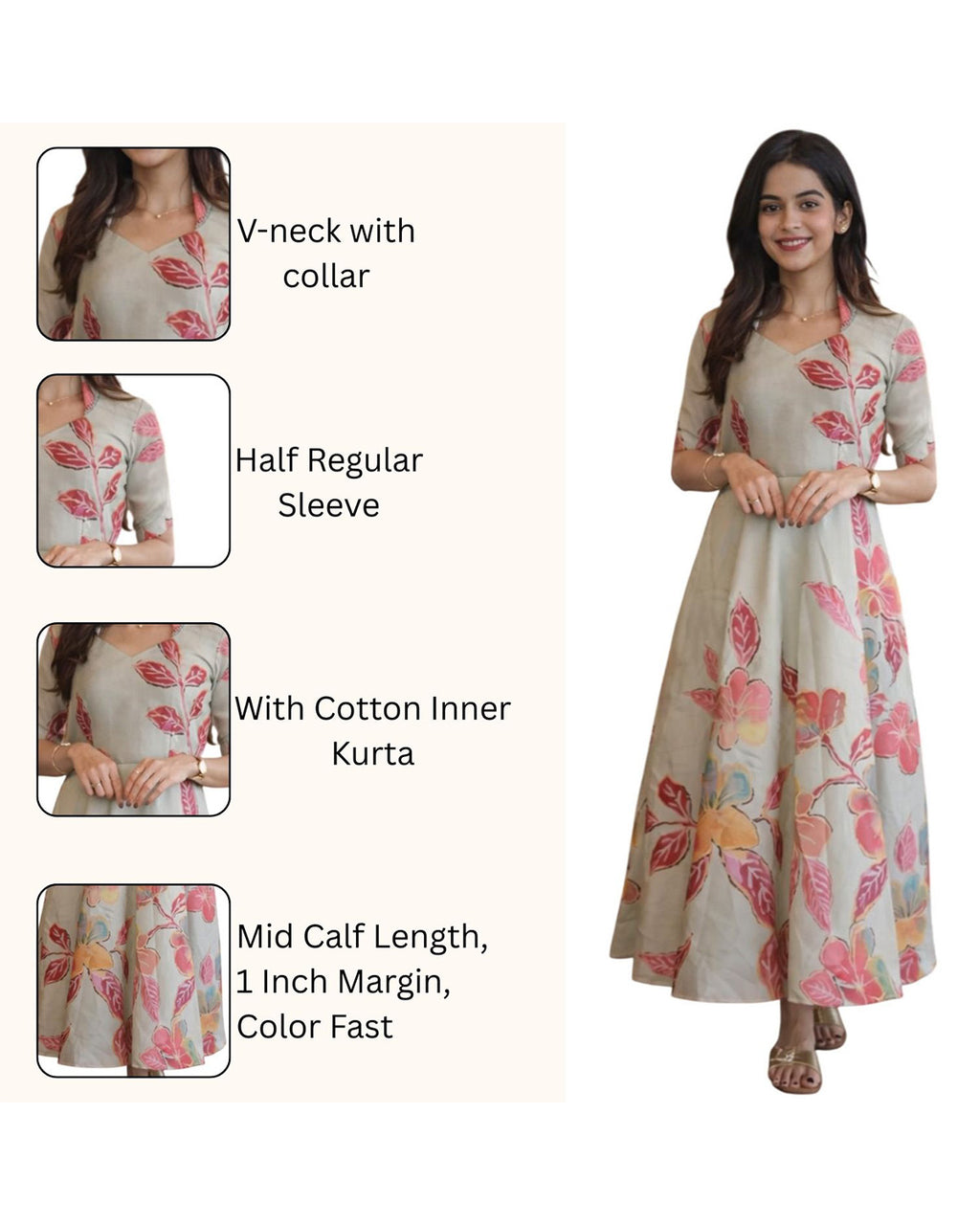 Cotton Blend A-Line Mid Calf Length Kurta for Women