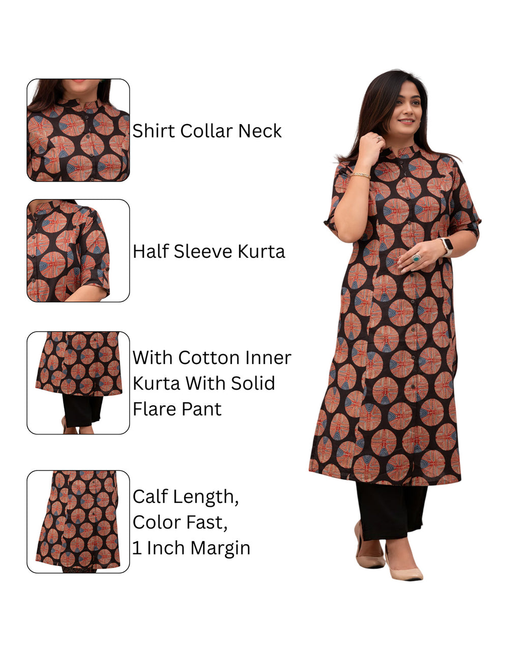Women Rayon Printed Straight Kurta with Solid Pants