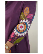Purple Floral Printed Rayon A-Line Knee Length Kurti for Women