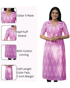 Women’s Cotton Blend Calf-Length Kurta with 3/4 Puff Sleeves