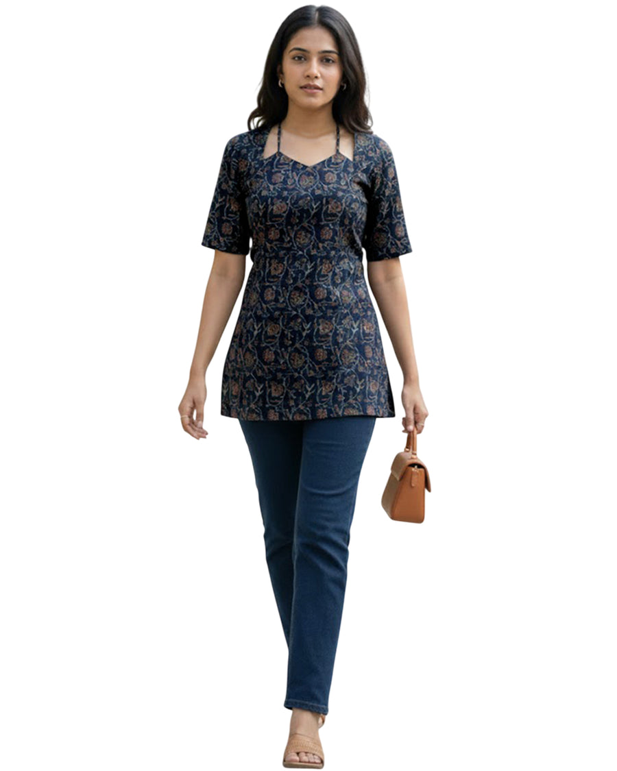 Cotton Blend Printed Short Kurti for Women