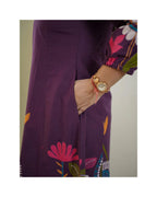Purple Floral Printed Rayon A-Line Knee Length Kurti for Women