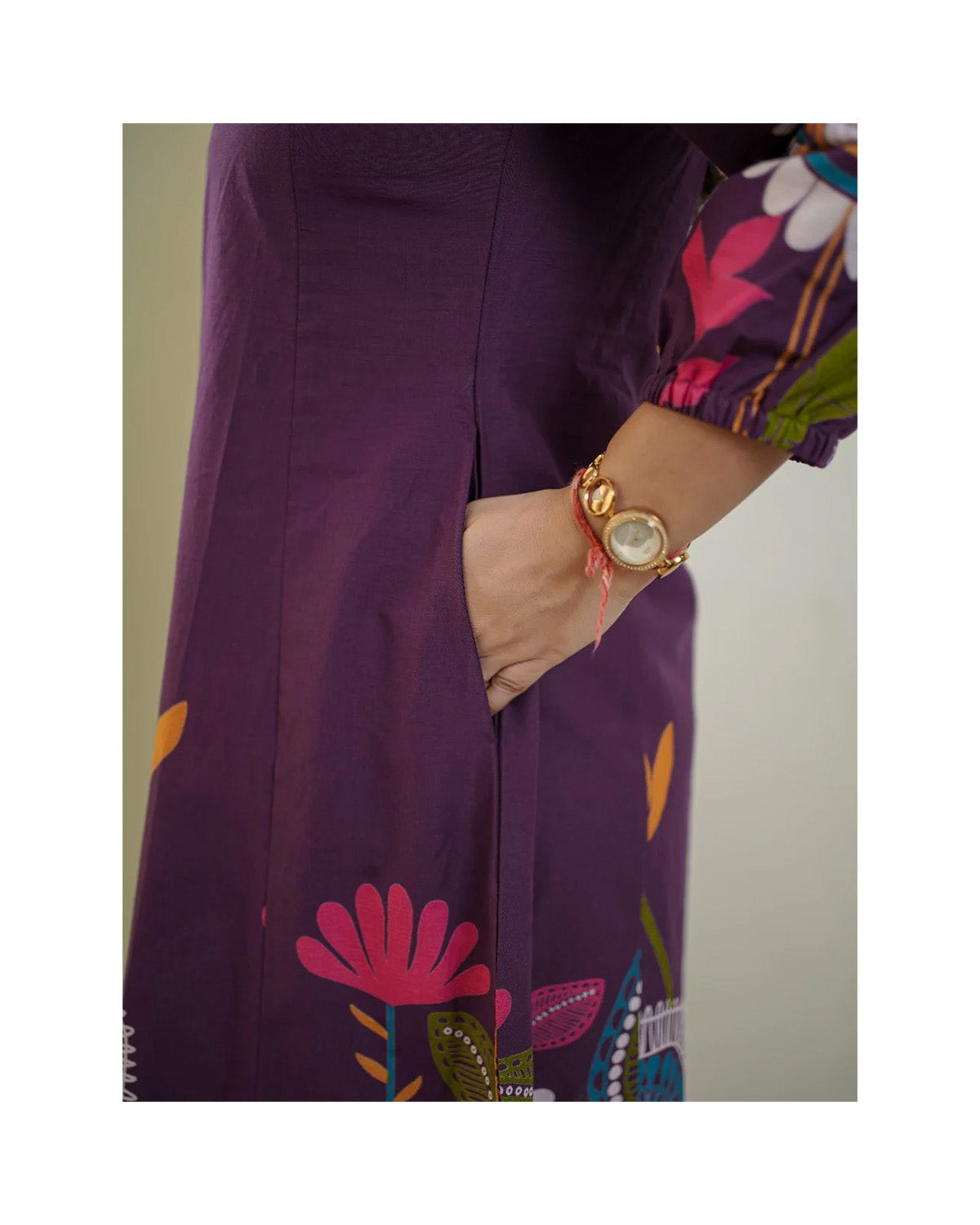 Purple Floral Printed Rayon A-Line Knee Length Kurti for Women