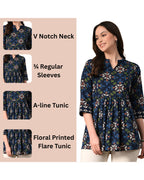 Women’s Cotton Printed A-Line Peplum Tunic Top