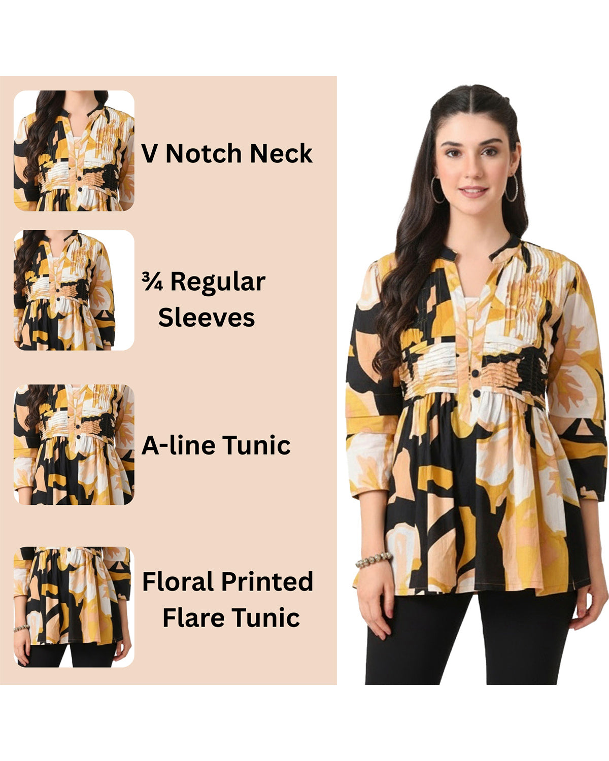 Women’s Cotton Abstract Printed Pleated Yoke Top