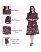 Purple Floral Printed Rayon A-Line Knee Length Kurti for Women