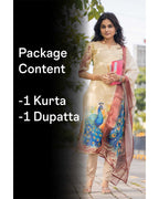 Women’s Shimmer Silk Printed Kurta with Dupatta