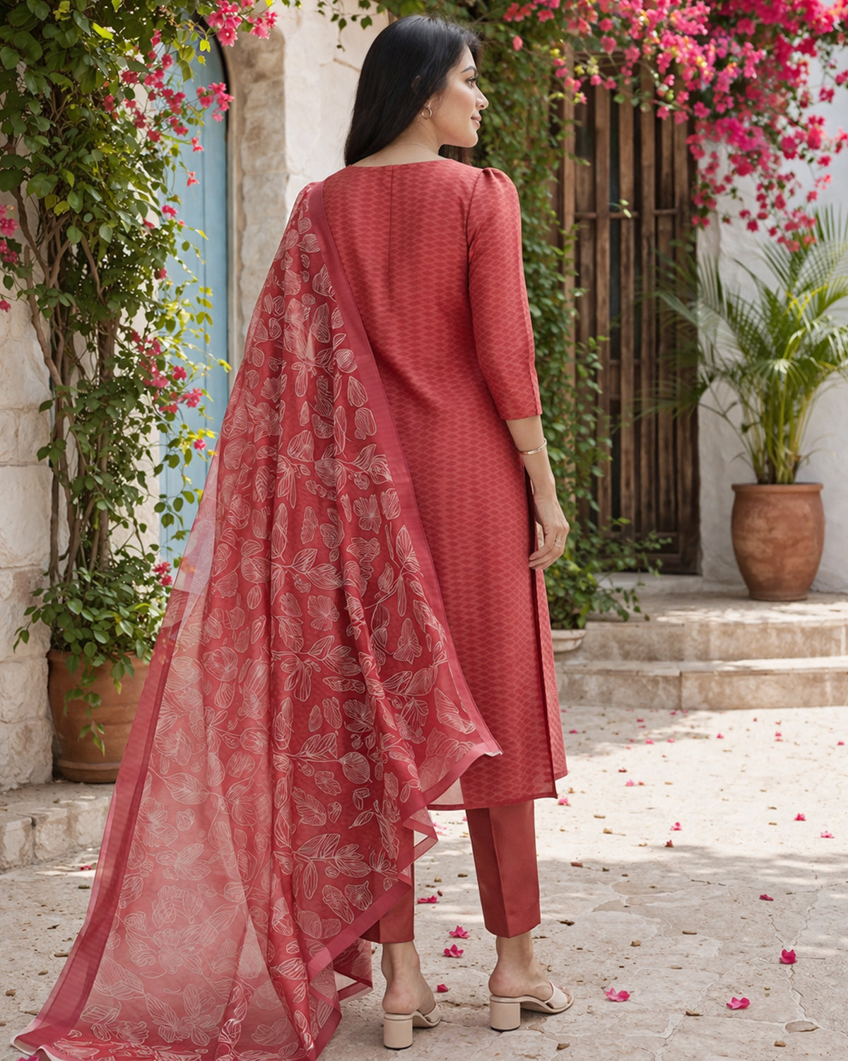 Chanderi Printed Kurti with Dupatta for Women