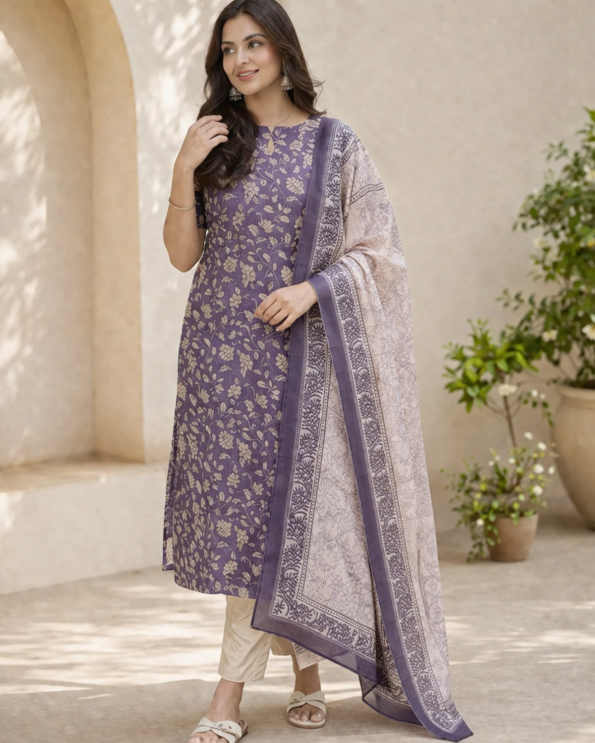 Women's Purple Silk Kurti with Dupatta – Casual Chic