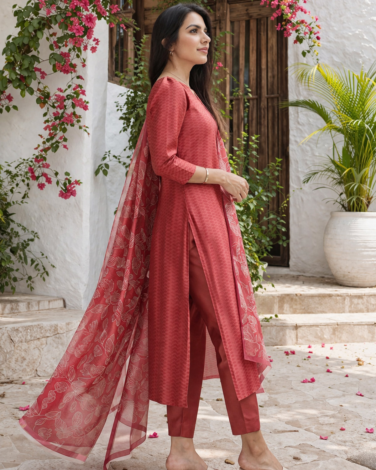 Chanderi Printed Kurti with Dupatta for Women