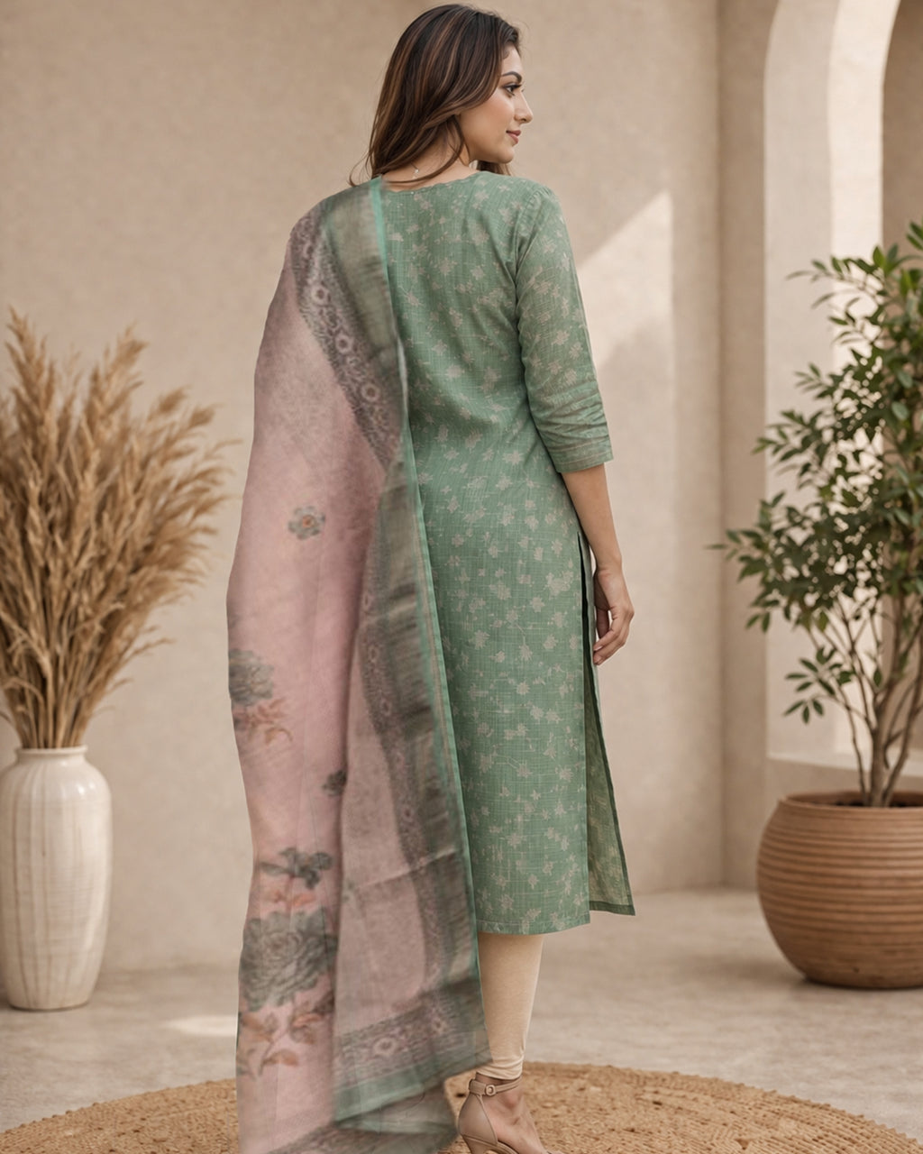 Green Chanderi Kurti with Dupatta – Casual Chic