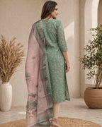 Green Chanderi Kurti with Dupatta – Casual Chic