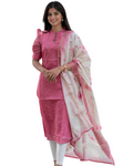 Women’s Chanderi Straight Kurti with Printed Organza Dupatta