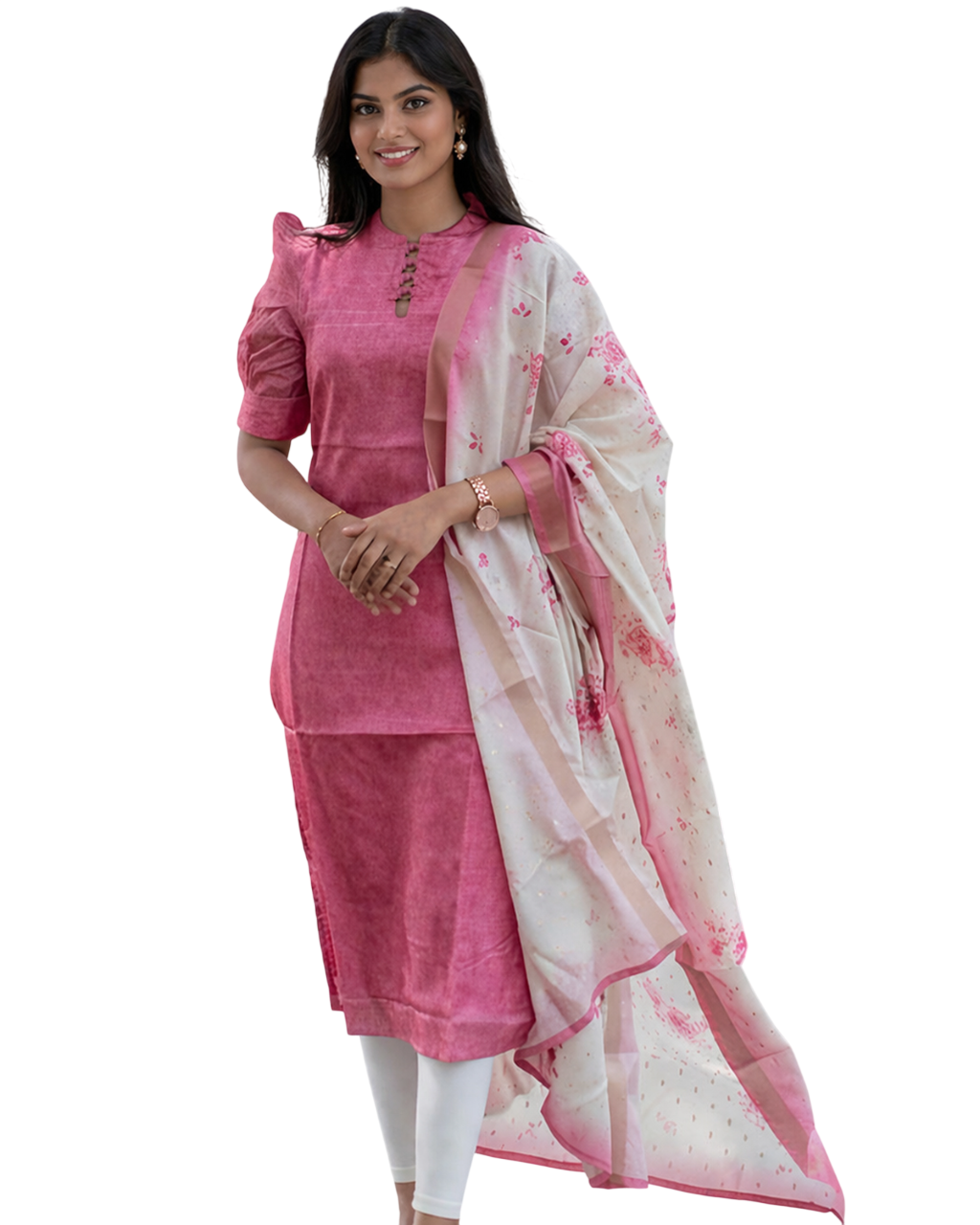 Women’s Chanderi Straight Kurti with Printed Organza Dupatta